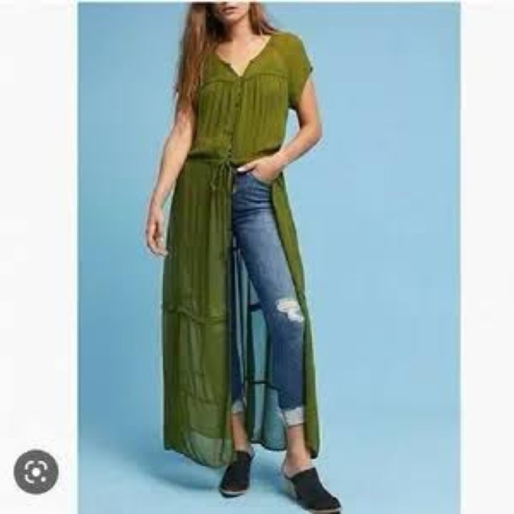 Anthropologie Green Maxi Duster Dress by Maeve
